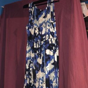 Blue/black/white/grey dress.